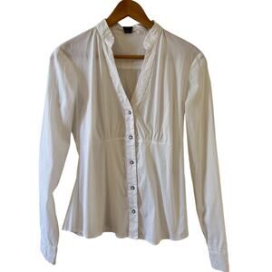 Vintage ESPRIT White Cotton Feminine Fitted V Neck Top 6